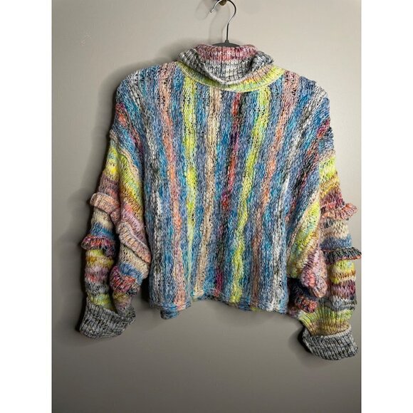 Free People Burst Your Bubble Turtleneck Knit Sweater Confetti Size S NEW Ruffle - Picture 5 of 7